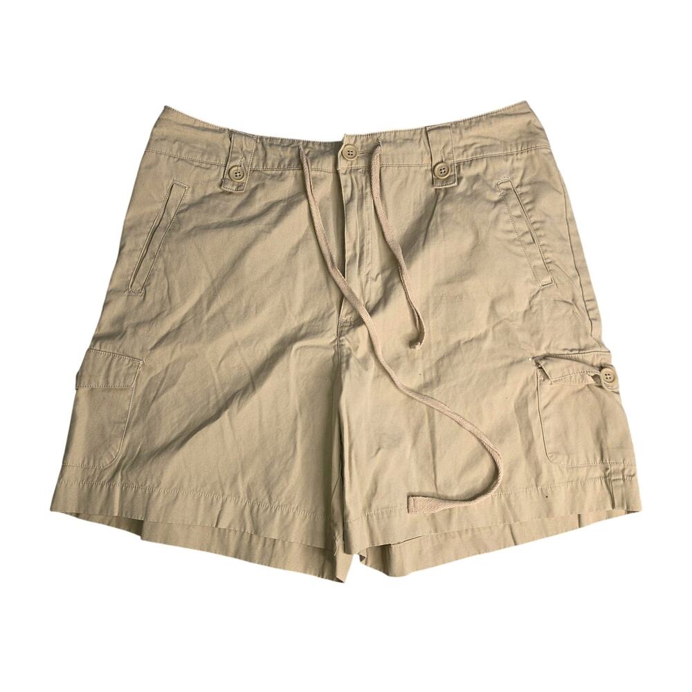 White Stag Cargo Shorts Womens 14 Beige Cotton Twill Drawstring Pockets Casual
